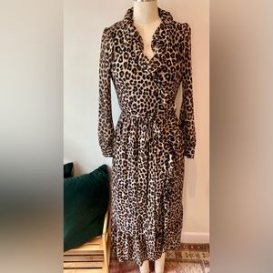 NWT MICHAEL KORS leopard long sleeve wrap dress